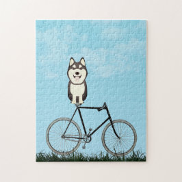 Siberian husky Hund Sitta om Vintage Cycle Pussel