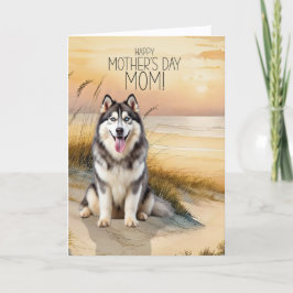 Siberian Husky Hund Solnedgång Strand Mors Dag Helgkort