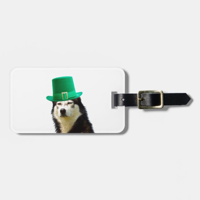 Siberian husky Hund St. Patrick's day Bagagebricka (Horisontell Framsida)