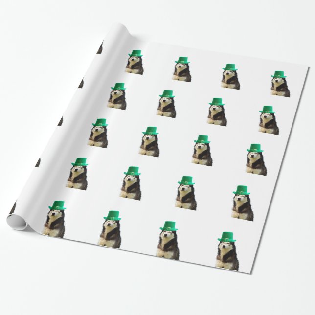 Siberian husky Hund St. Patrick's day Presentpapper (Utrullad)