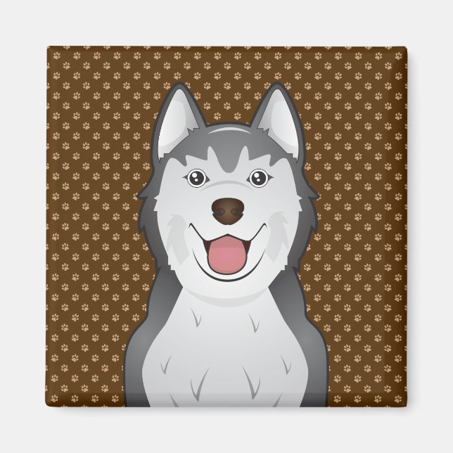 Siberian husky Hund Tecknad Tassar Magnet (Framsidan)