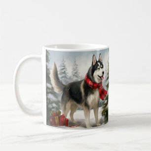 Siberian husky Hund under julen i Snö Kaffemugg