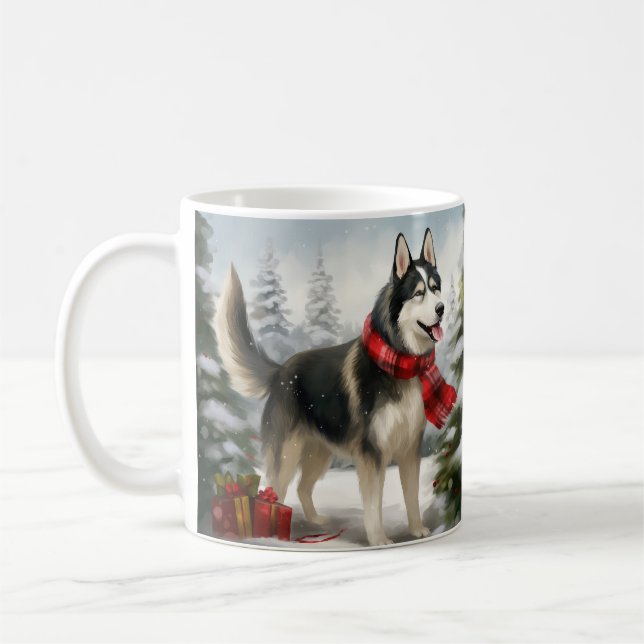 Siberian husky Hund under julen i Snö Kaffemugg (Vänster)