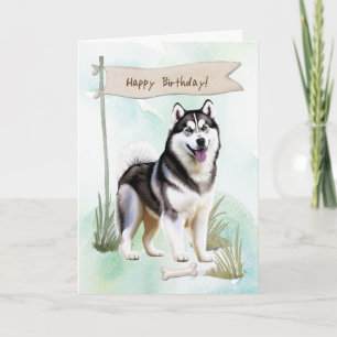 Siberian husky Hund utomhus under födelsedag Kort
