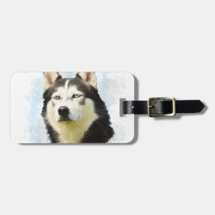 Siberian Husky Hund Vattenfärg Konst Målning Bagagebricka