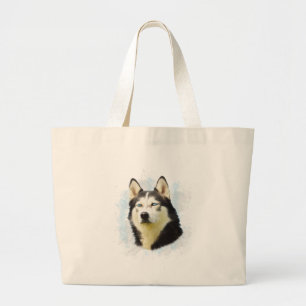 Siberian Husky Hund Vattenfärg Konst Målning Jumbo Tygkasse