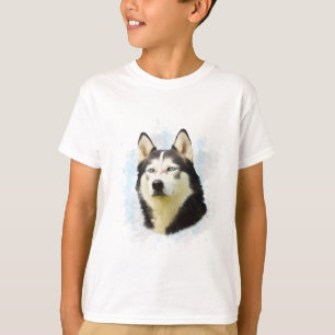 Siberian Husky Hund Vattenfärg Konst Målning T Shirt