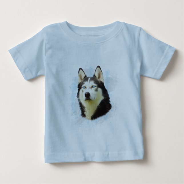 Siberian Husky Hund Vattenfärg Konst Målning T-shirt (Framsida)