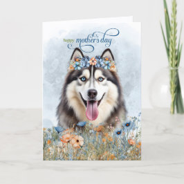 Siberian Husky Hund Vildblommor Mors Dag Helgkort