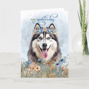 Siberian Husky Hund Vildblommor Mors Dag Helgkort