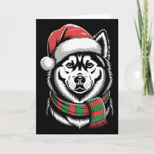 Siberian Husky Hund Xmas Tomte Hatt Scarves Jul Kort