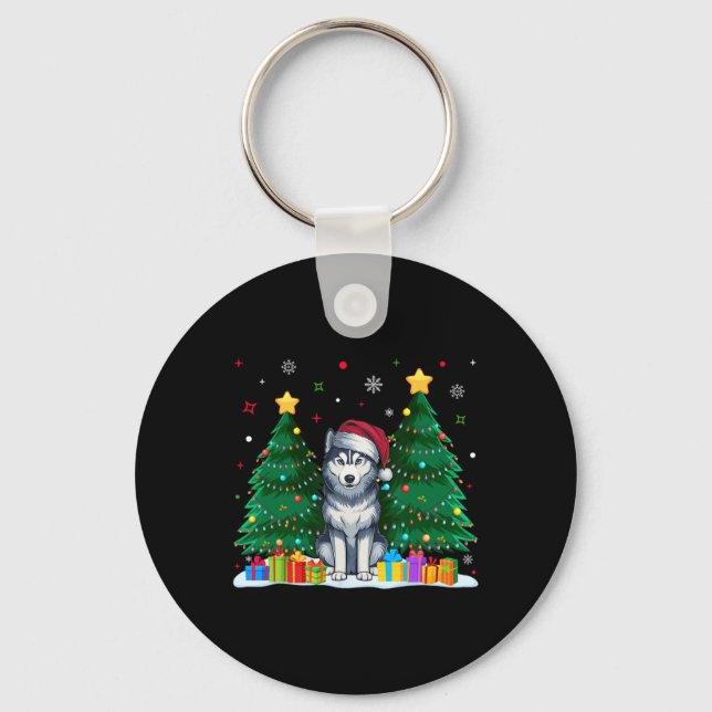 Siberian husky Hundälskare Santa Hat Ugly jul Nyckelring (Framsida)