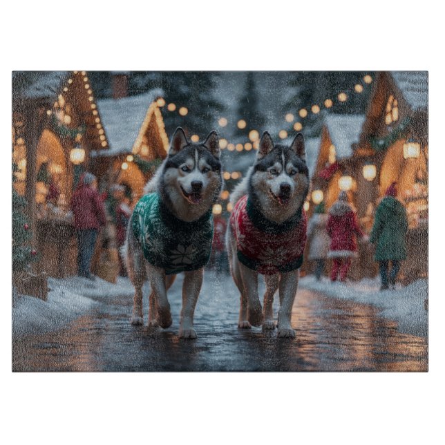 Siberian Husky Hundar Jul Snö Högtid  (Framsidan)