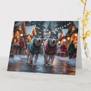 Siberian Husky Hundar Jul Snö Semester Kort
