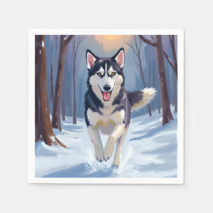 Siberian Husky Hundmålning Vinter Pappersservett