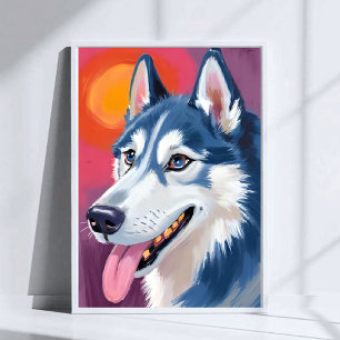 Siberian Husky   Hundporträtt Vattenfärg Poster