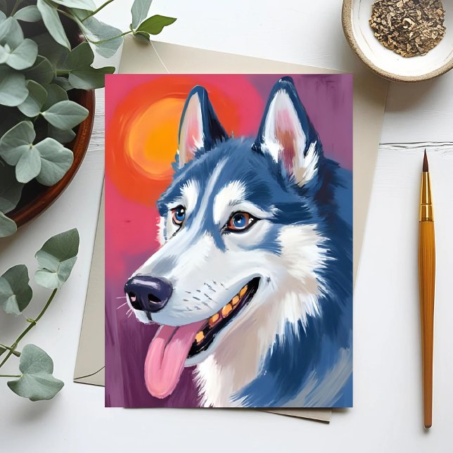 Siberian Husky | Hundporträttsmålning Vykort (Skapare uppladdad)