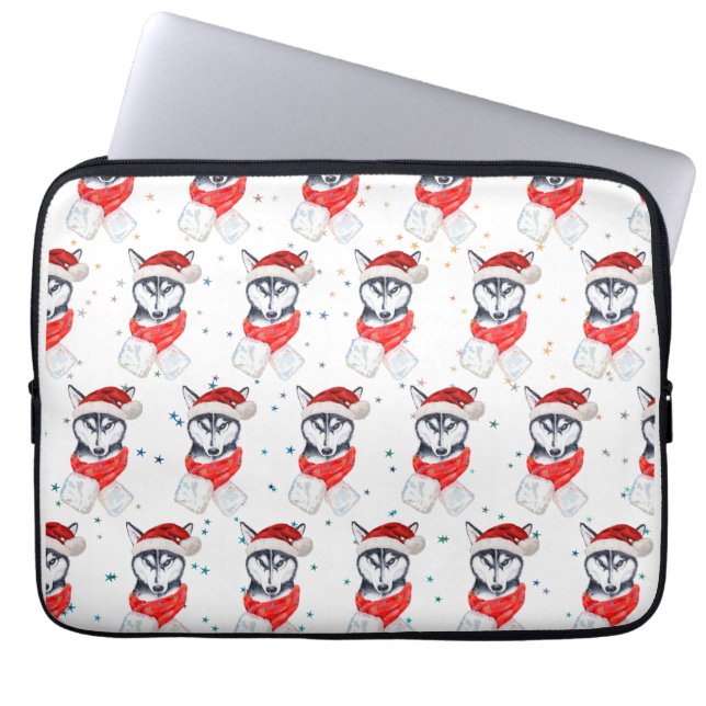 Siberian Husky Hundras Julstjärnor Laptop Fodral (Framsidan)