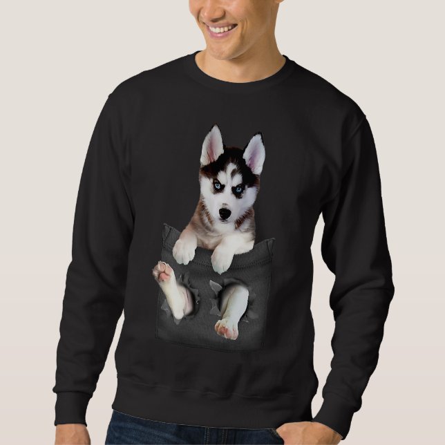 Siberian husky i docksäcken lång ärmad tröja (Framsida)