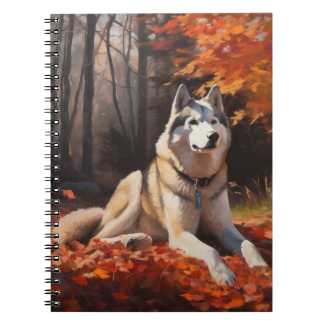 Siberian husky i Höst löv Fall Inspire Anteckningsbok (Framsidan)