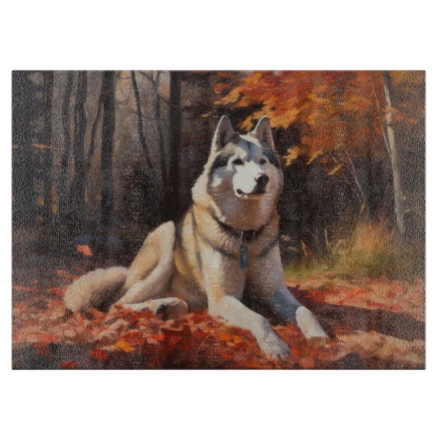 Siberian Husky i höstlöv Fall Inspirare (Framsidan)