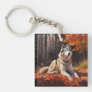 Siberian Husky i höstlöv Fall Inspirare
