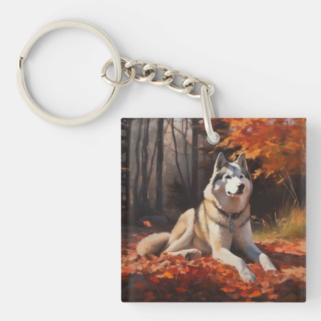 Siberian Husky i höstlöv Fall Inspirare (Framsidan)