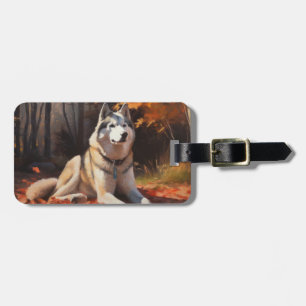 Siberian Husky i höstlöv Fall Inspirare Bagagebricka