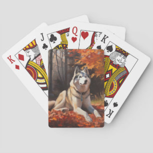 Siberian Husky i höstlöv Fall Inspirare Casinokort