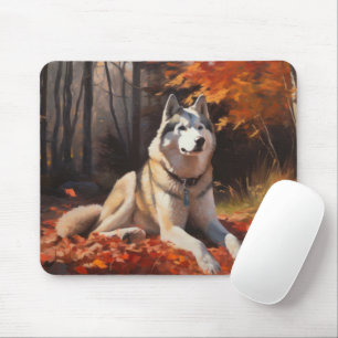 Siberian Husky i höstlöv Fall Inspirare Musmatta