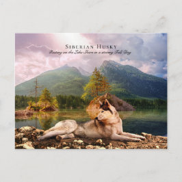 Siberian husky i Lakeshore i Fall - Inkasserbar Vykort