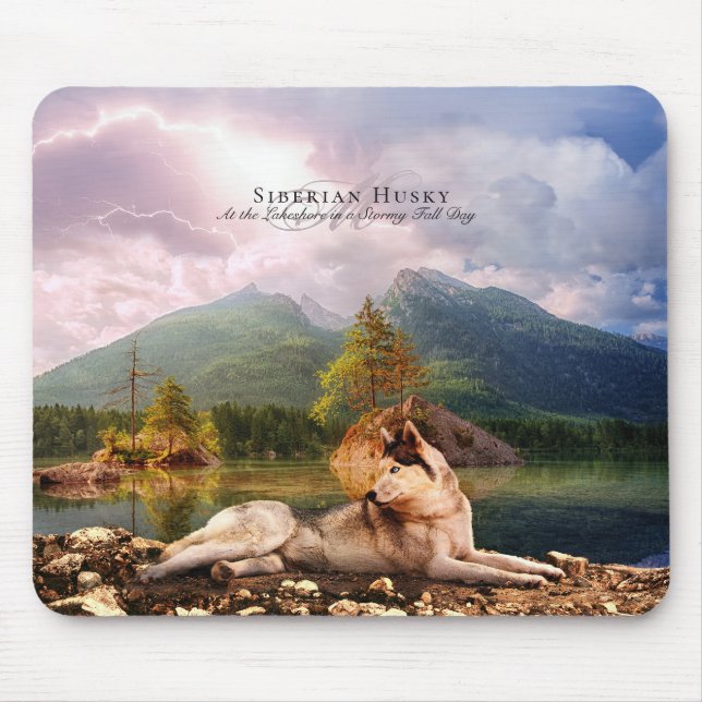 Siberian husky i Lakeshore i Fall - Personlig Musmatta (Framsidan)
