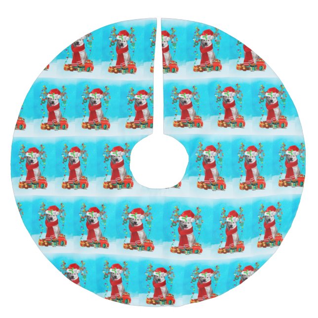 siberian husky i snö med julklappar julgransmatta borstad polyester (Framsidan)