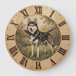 Siberian Husky i vårpark Väggtimme Stor Klocka