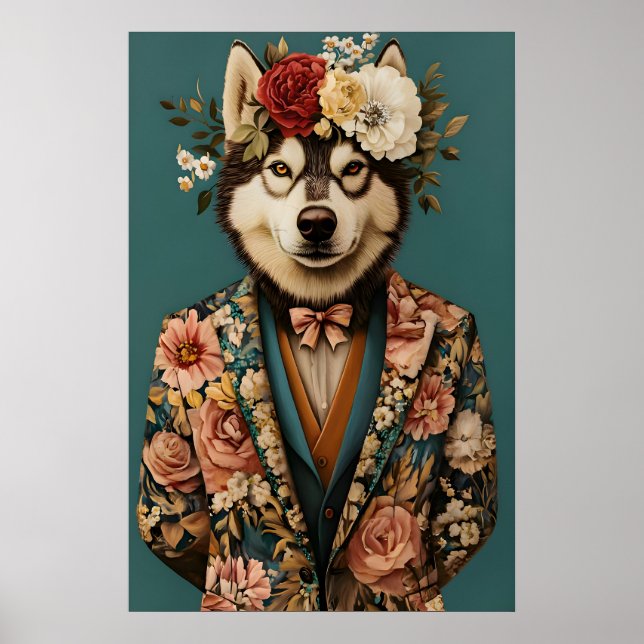 Siberian Husky In Suit Poster, Husky Portrait Poster (Framsidan)