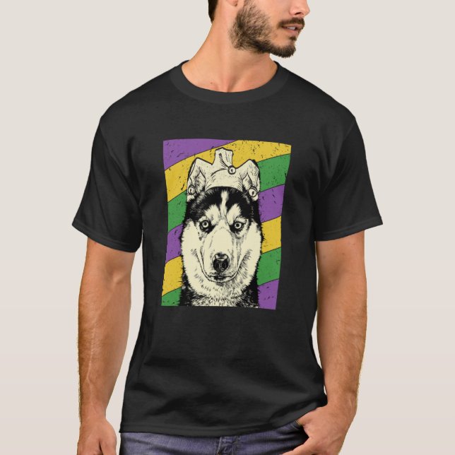 Siberian Husky Jester Mardi Gras Dog Mom or Dad T Shirt (Framsida)