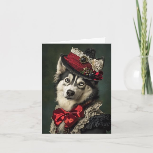 Siberian Husky Jul Elegant Viktoriansk Hund Helgkort (Framsida)