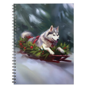 Siberian husky jul i snö anteckningsbok