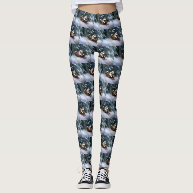 Siberian husky jul i snö leggings (Framsida)