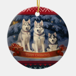 Siberian husky jul julgransprydnad keramik