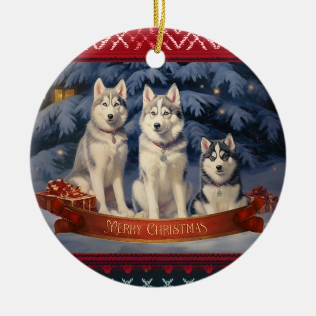 Siberian husky jul julgransprydnad keramik (Framsidan)