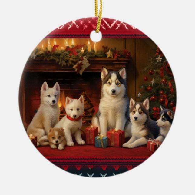 Siberian husky jul julgransprydnad keramik (Framsidan)