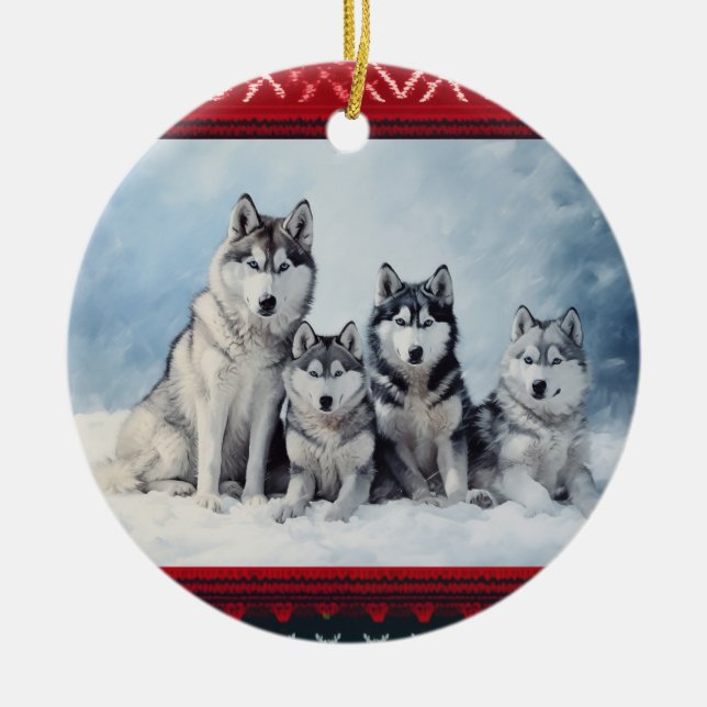 Siberian husky jul julgransprydnad keramik (Framsidan)