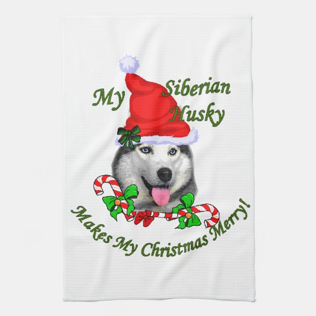 Siberian husky jul kökshandduk (Vertikal)