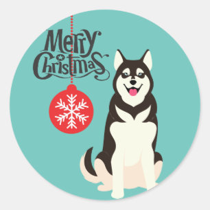 Siberian husky jul runt klistermärke