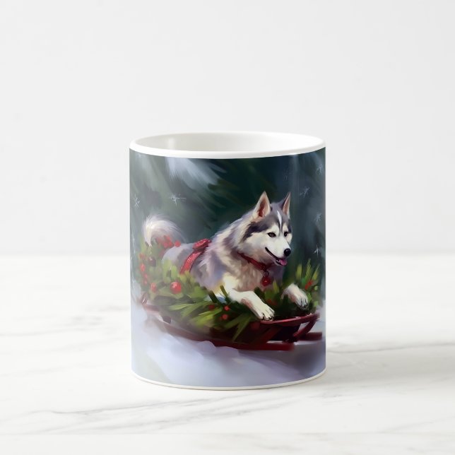 Siberian Husky jul snö vinter Kaffemugg (Center)