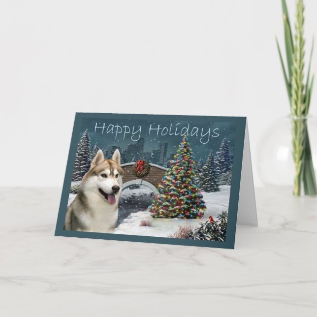 Siberian husky julafton helgkort (Framsida)