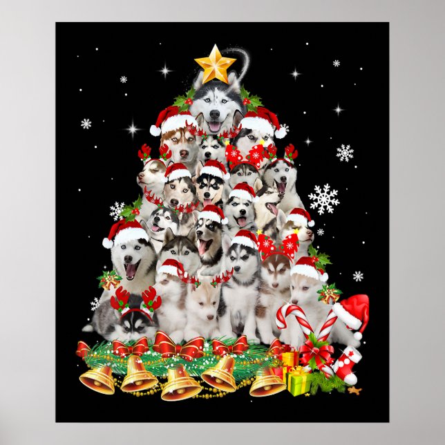 Siberian husky julgran ljus | HUND JULAFTON Poster (Framsidan)