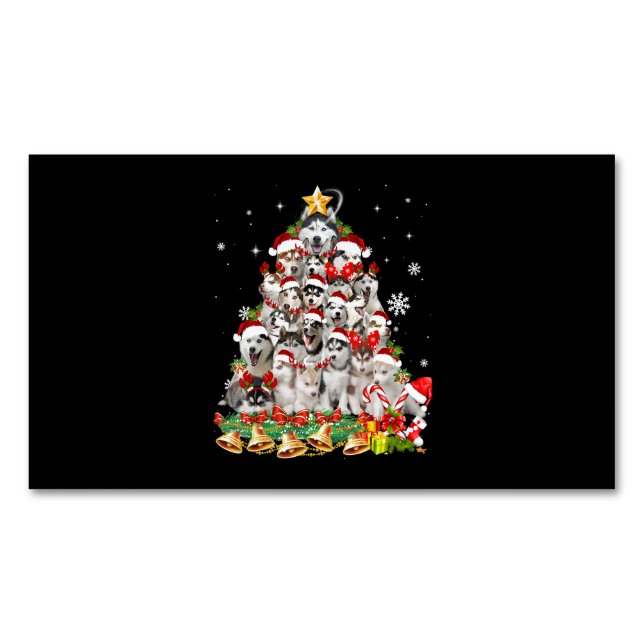 siberian husky Julgran Ljus Rolig hund Magnetiska Visitkort (Framsida)