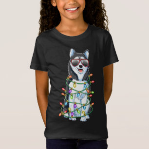 Siberian husky Julgran Ljus Santa Julafton Gi Sant T Shirt